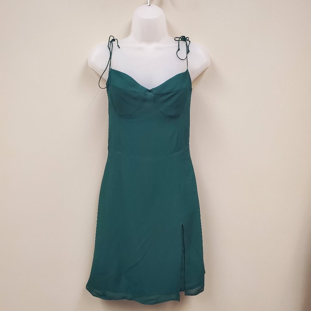 Reformation Emerald Julliette Spaghetti Strap Sweet Heart Slit Dress Tie Straps